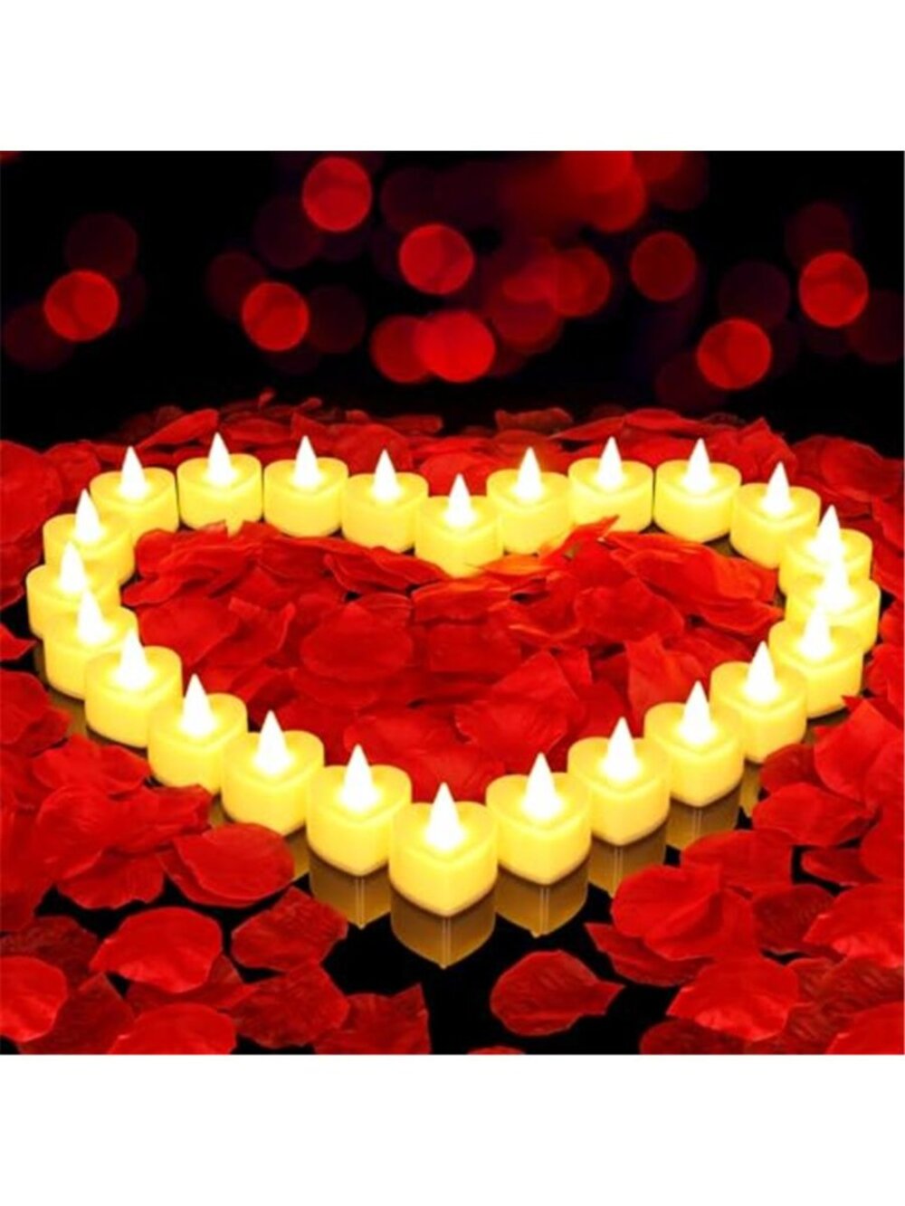 LED Flameless Heart Candles Rose Petals Romantic Wedding Proposal Decor Set